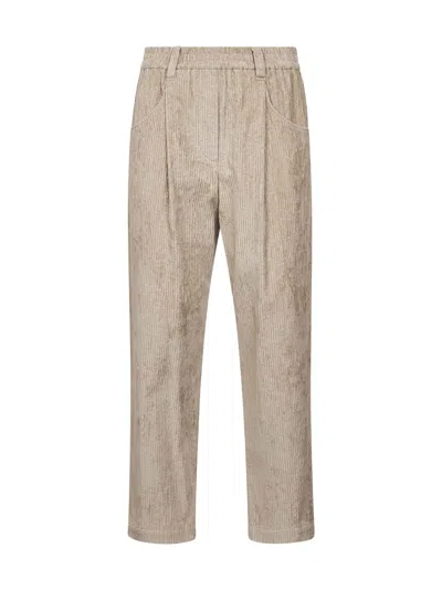 Brunello Cucinelli Women Corduroy Velvet Baggy Trousers In Brown