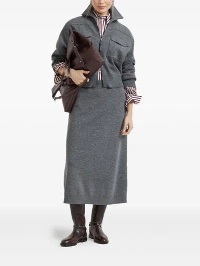 Brunello Cucinelli Women Cashermere Zipped Cardigan In Gray
