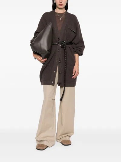 Brunello Cucinelli Longline Cashmere Cardigan Featuring Pockets In Brown