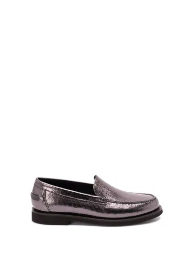 Brunello Cucinelli Metallic Finish Round Toe Loafers With Rubber Sole In Multi