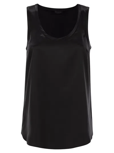 Brunello Cucinelli Stretch-silk Satin Reversible Tank Top In Black