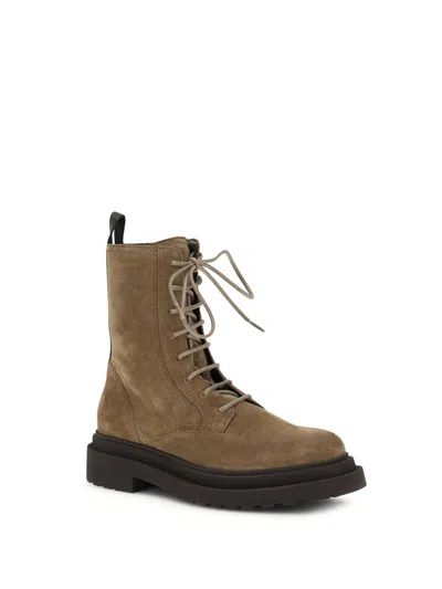 Brunello Cucinelli Suede Lace-up Ankle Boots In Brown
