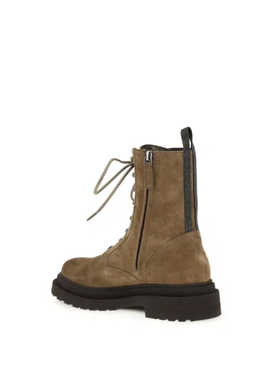 Brunello Cucinelli Suede Lace-up Ankle Boots In Brown
