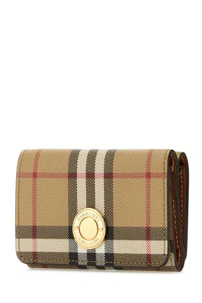 Burberry Canvas Wallet With Checkered Pattern And Fold-over Top In Brown