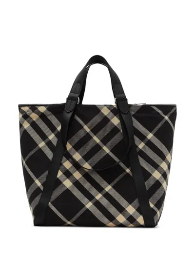 Burberry Checkered Pattern Shoulder Bags With Dual Handles In Black