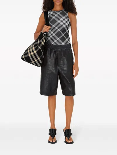 Burberry Checkered Pattern Shoulder Bags With Dual Handles In Black