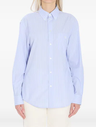Celine Women Wide-sleeved Cotton Poplin Shirt With Stripes In Blue