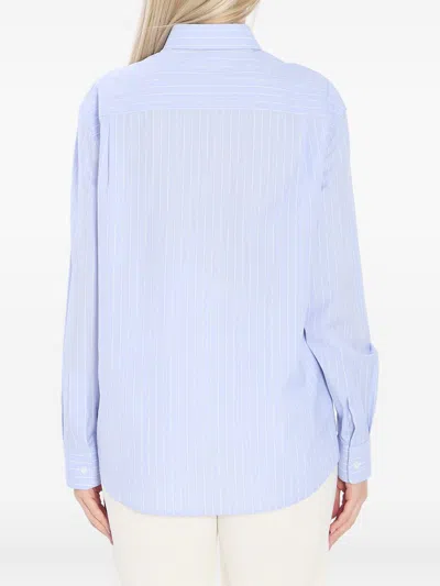Celine Women Wide-sleeved Cotton Poplin Shirt With Stripes In Blue