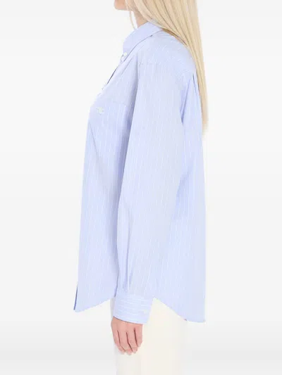 Celine Women Wide-sleeved Cotton Poplin Shirt With Stripes In Blue