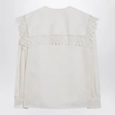 Chloé Jacquard And Lace Blouse With Oversized Collar Women In White