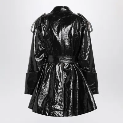 Chloé Short Black Coated Linen Trench Women In Black