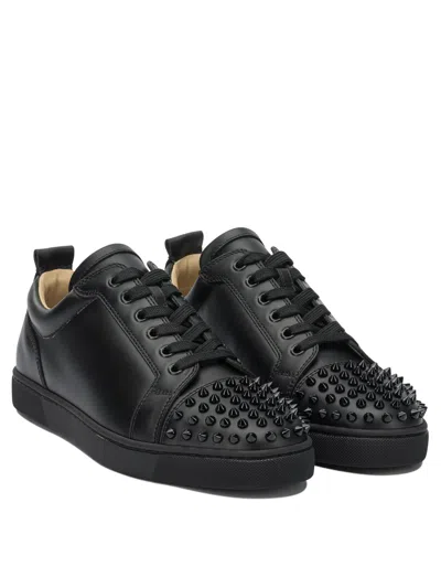Christian Louboutin Louis Junior Spikes Cap-toe Leather Sneakers In Black
