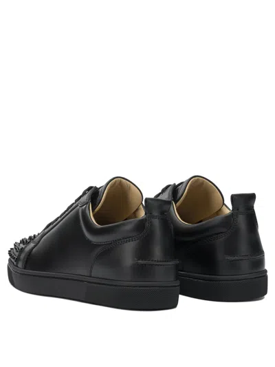 Christian Louboutin Louis Junior Spikes Cap-toe Leather Sneakers In Black