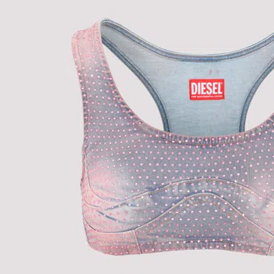 Diesel De-toppy-fsd Denim Cropped Top With Rhinestones In Black
