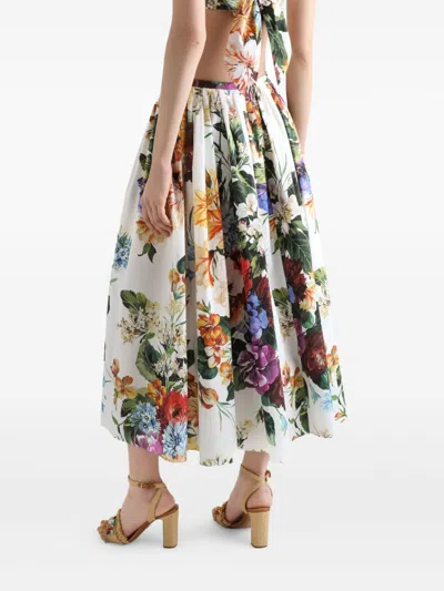 Dolce & Gabbana Flower-bouquet Print Midi Skirt In White
