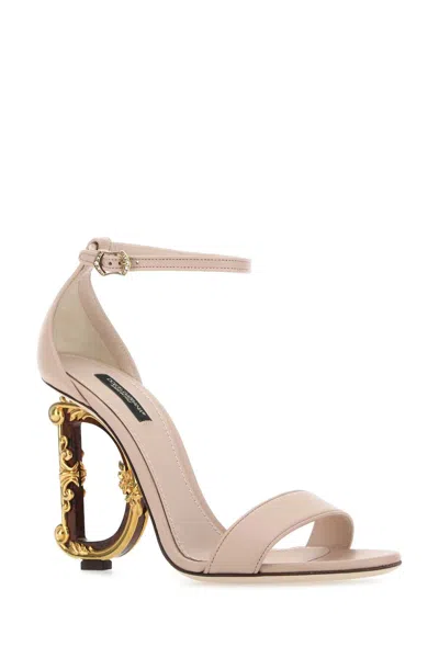 Dolce & Gabbana Women Powder Pink Leather Keira 105 Sandals In Pink