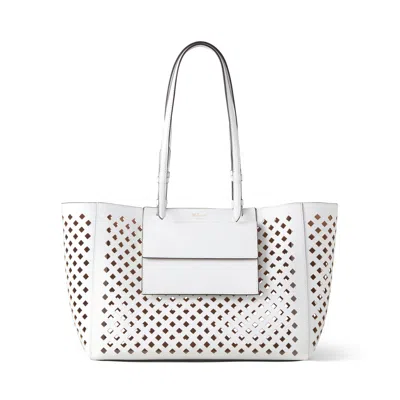 Mulberry Leather Perforated Tote White In White