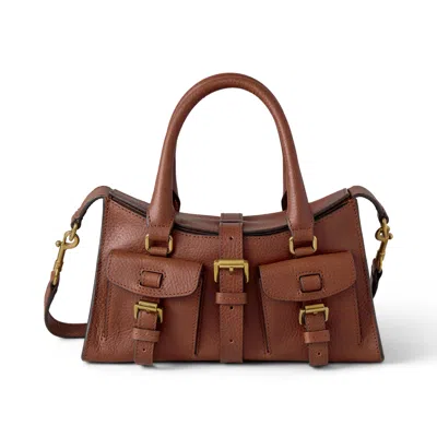 Mulberry Roxanne Brown Small Handbag With Adjustable And Removable Shoulder Strap And Two Front Pockets In Le