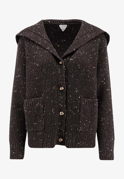 Bottega Veneta Shawl-collar Ribbed Wool Cardigan In Brown