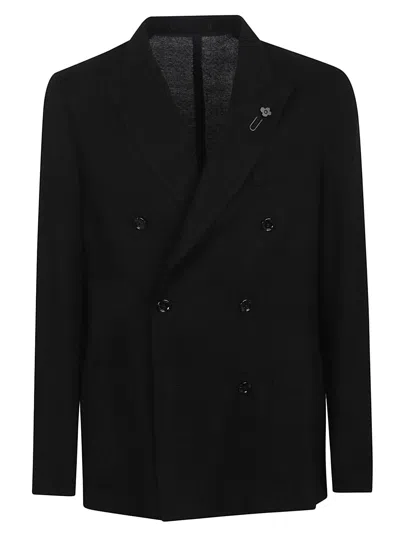 Lardini Double-breasted Blazer With Notch Lapel In Black