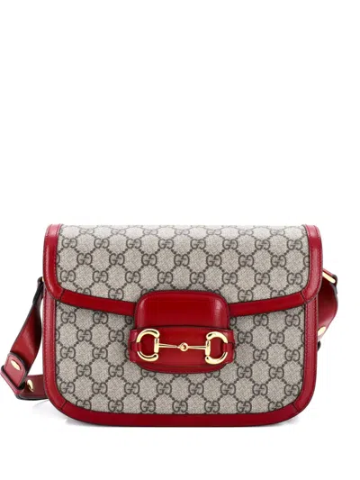 Pre-owned Gucci Horsebit 1955 Shoulder Bag Gg Coated Canvas With Leather Small Crossbody Bag In Neutral