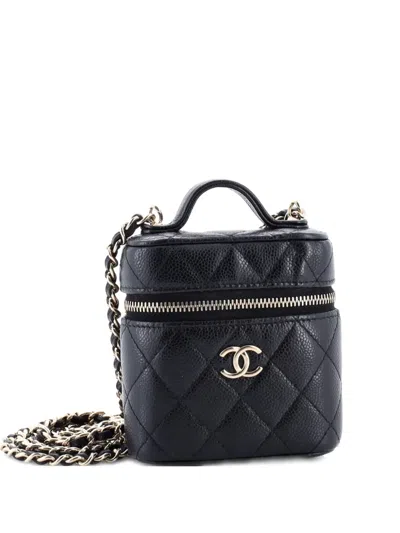 Pre-owned Chanel Handle With Care Vanity Case With Chain Quilted Caviar Crossbody Bag In Black