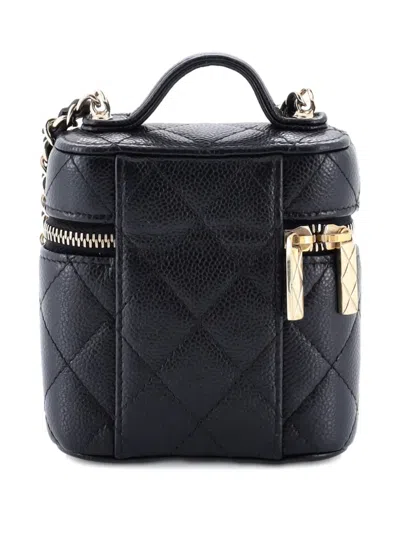 Pre-owned Chanel Handle With Care Vanity Case With Chain Quilted Caviar Crossbody Bag In Black