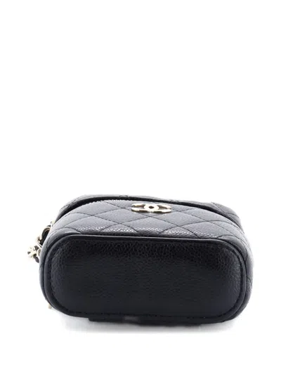 Pre-owned Chanel Handle With Care Vanity Case With Chain Quilted Caviar Crossbody Bag In Black