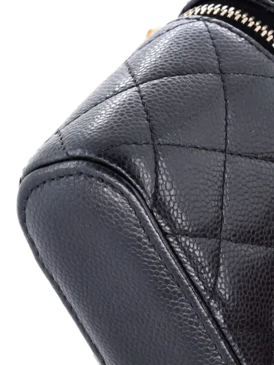 Pre-owned Chanel Handle With Care Vanity Case With Chain Quilted Caviar Crossbody Bag In Black