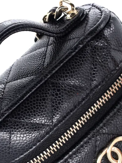 Pre-owned Chanel Handle With Care Vanity Case With Chain Quilted Caviar Crossbody Bag In Black