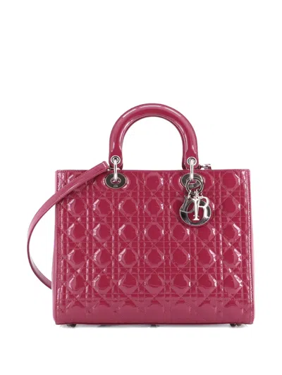 Pre-owned Dior Lady  Bag Cannage Quilt Patent Large Satchel In Red