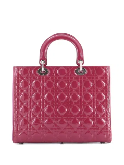 Pre-owned Dior Lady  Bag Cannage Quilt Patent Large Satchel In Red
