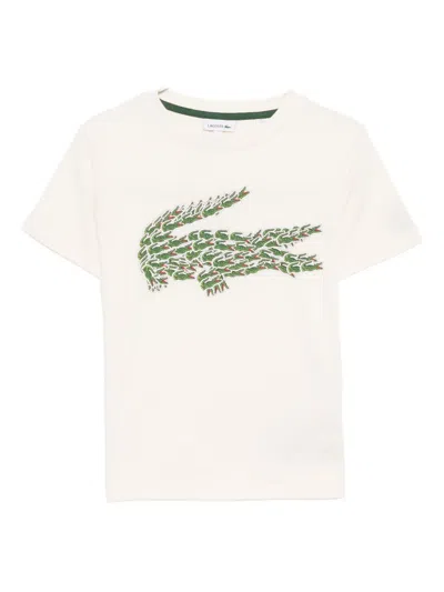 Lacoste Crocodile Print Cotton T-shirt In Neutral