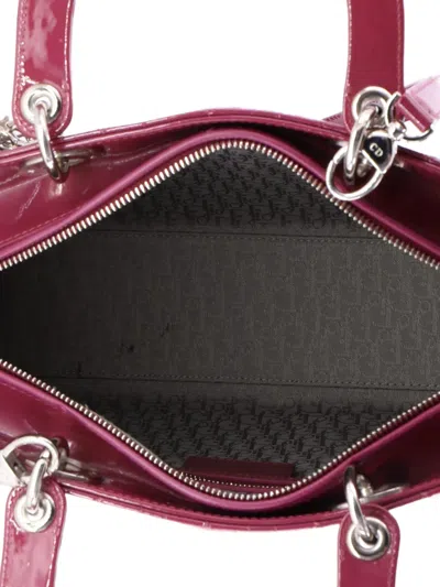 Pre-owned Dior Lady  Bag Cannage Quilt Patent Large Satchel In Red