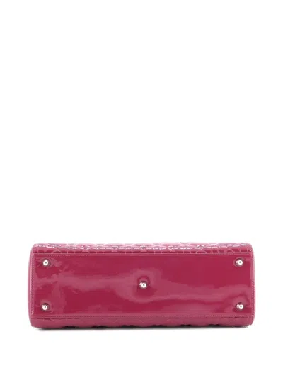 Pre-owned Dior Lady  Bag Cannage Quilt Patent Large Satchel In Red