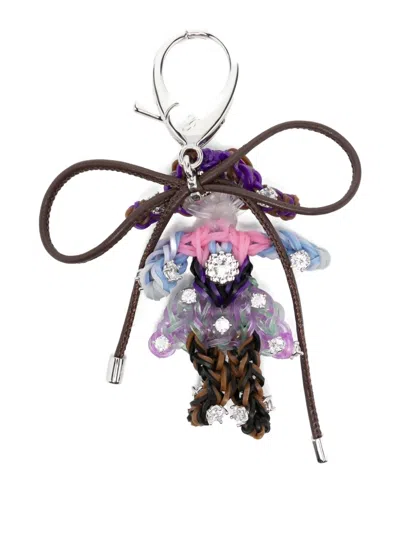 Shushu-tong Rhinestone Woven Doll Keychain In Purple