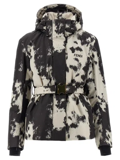 Fendi Frosted Fauna Puffer Jackets Multicolor In Black