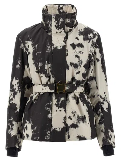 Fendi Frosted Fauna Puffer Jackets Multicolor In Black