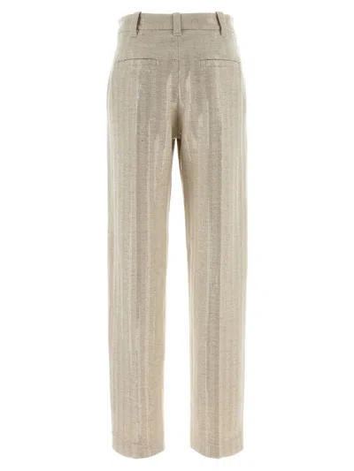 Brunello Cucinelli Herringbone Trousers With Straight Leg And Pockets In Neutral
