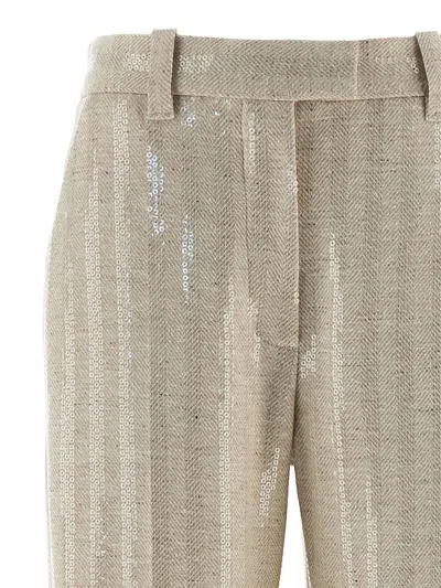Brunello Cucinelli Herringbone Trousers With Straight Leg And Pockets In Neutral