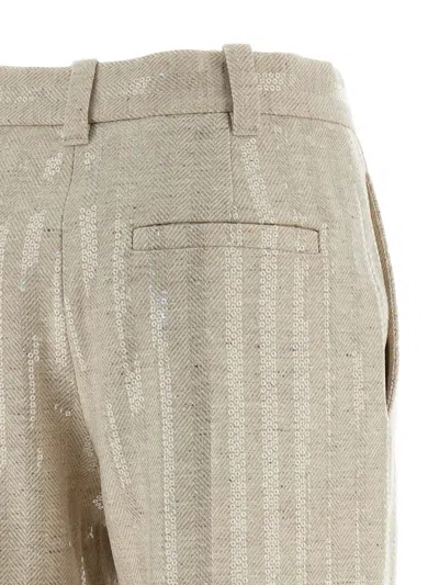Brunello Cucinelli Herringbone Trousers With Straight Leg And Pockets In Neutral