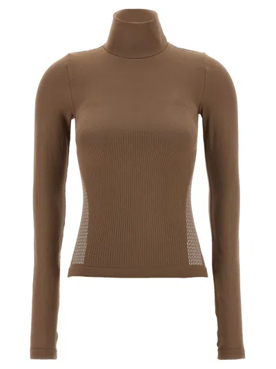 Fendi High Neck Long Sleeve Stretch Jersey In Brown