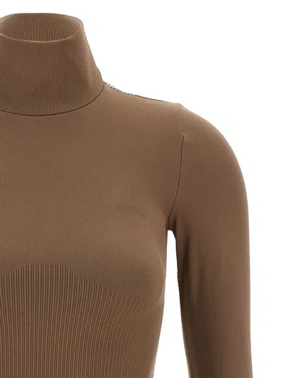 Fendi High Neck Long Sleeve Stretch Jersey In Brown