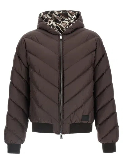 Fendi Reversible Down Jacket Puffer Jackets Beige In Brown