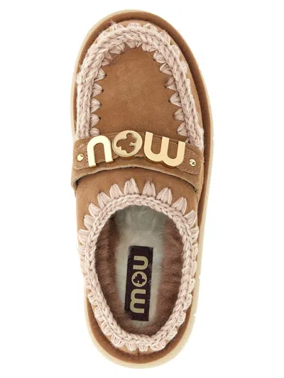 Mou Bounce Beige Mules With Logo Lettering And Open Rear In Leather Woman In Multi