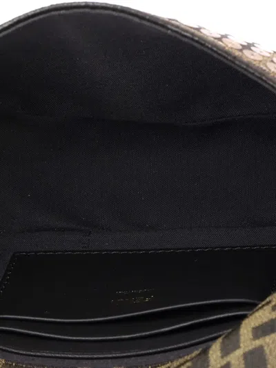 Pre-owned Fendi Baguette Nm Bag Sequin Embellished Zucca Canvas Mini Crossbody Bag In Brown