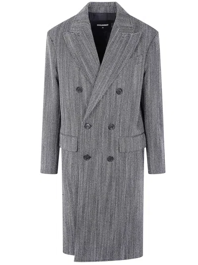 Dsquared2 Herringbone Double Breast Coat Clothing In Gray