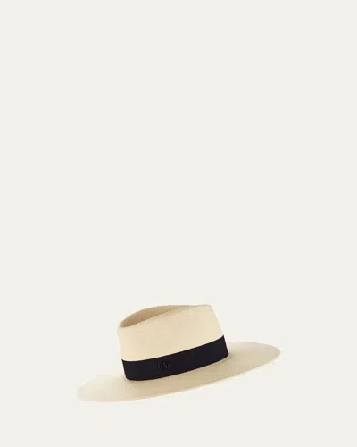 Maison Michel Fedora In Natural Straw With A Beige Ribbon In Neutral