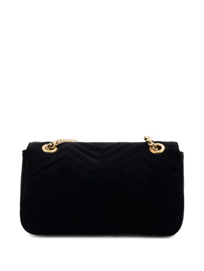 Pre-owned Gucci Gg Marmont Flap Bag Matelasse Velvet Small Shoulder Bag In Black