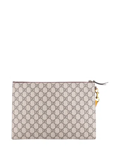 Pre-owned Gucci Neo Vintage Wristlet Pouch Gg Coated Canvas Clutch Bag In Neutral
